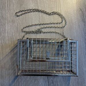 Silver Metal Cage Handbag with Chain Strap | Unique Hollow Out Evening Clutch